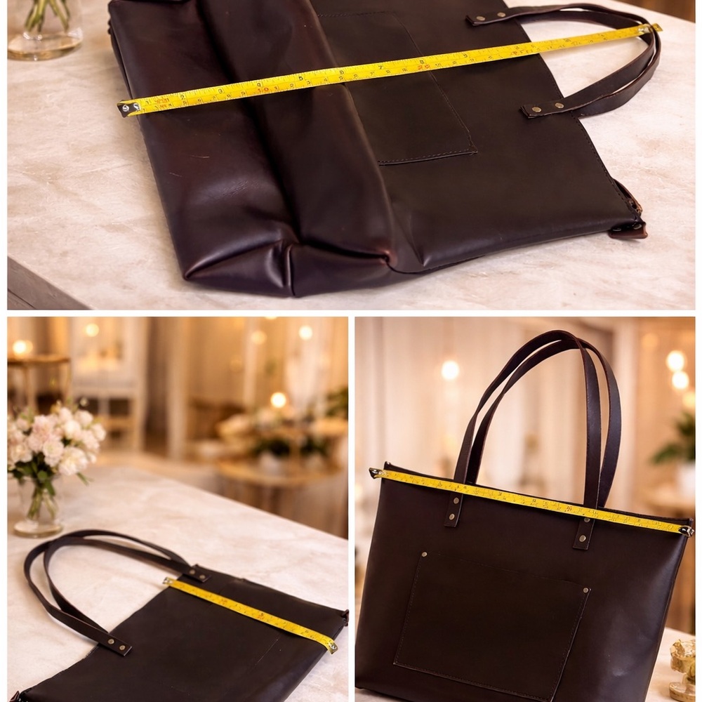 Classic Dark Brown Leather Tote Bag - Picture 3 of 8